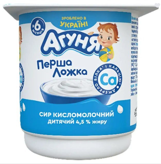 Сир кисломолочний АГУНЯ перша ложка, для дітей від 6 місяців, 4,5%, 90г